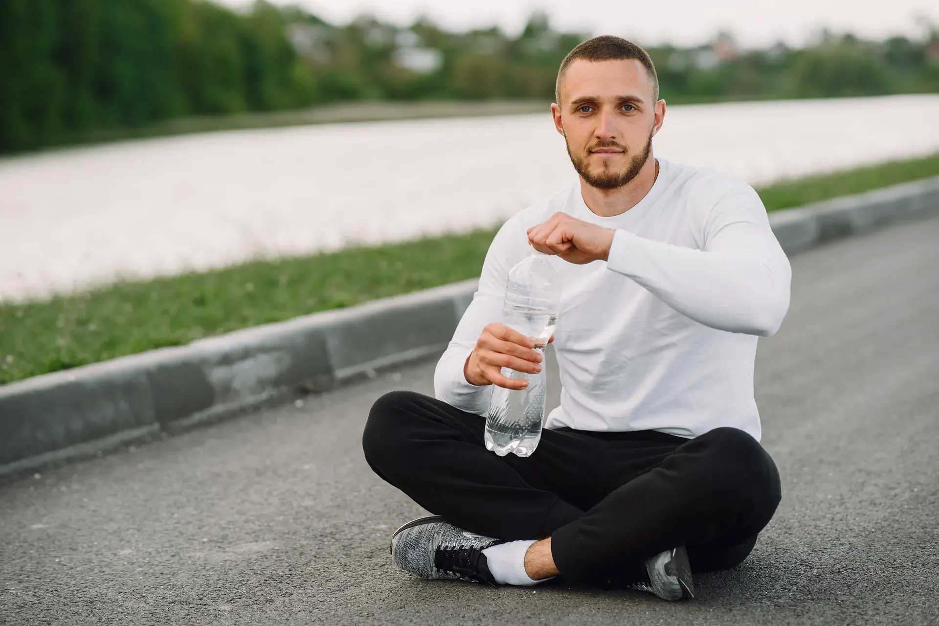 Man in sportswear resting after a run