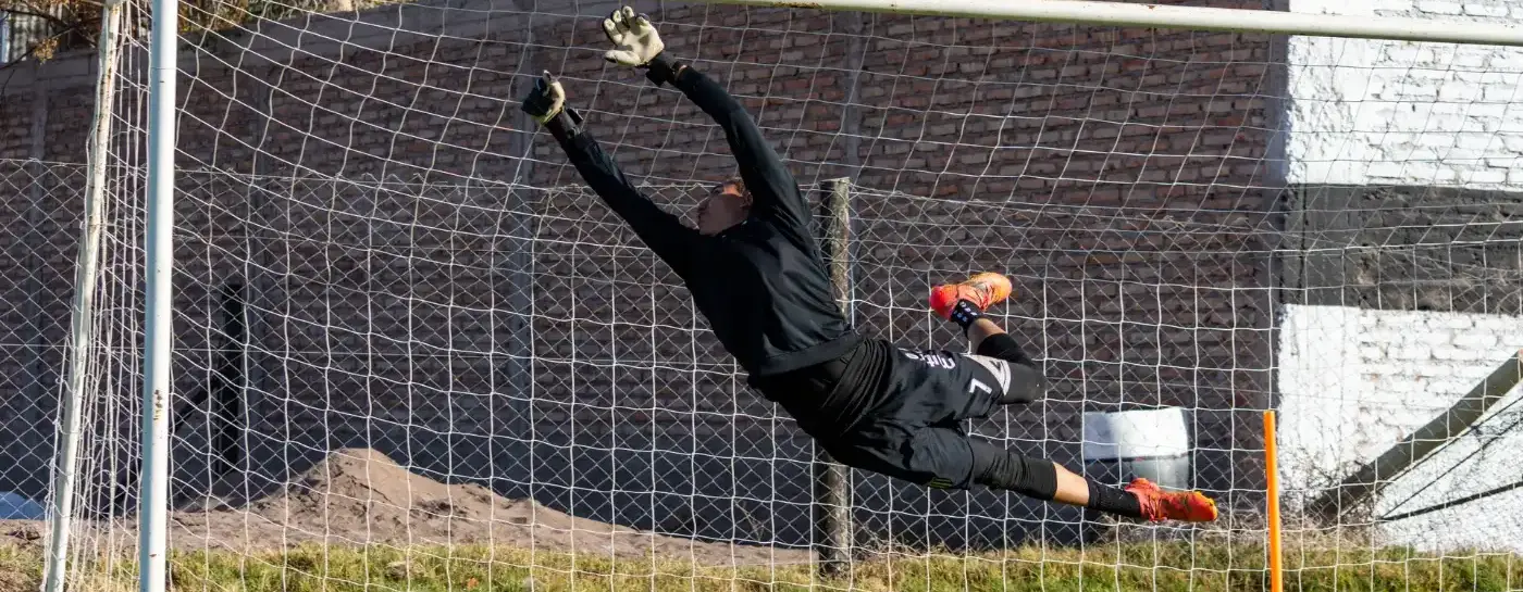 Goalkeeper diving for the ball